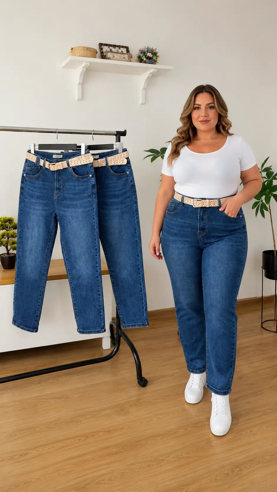 🌿 Mom Fit у темно-синьому кольорі з ременем